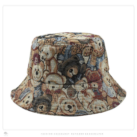 Cute Bear Jacquard Flat Bucket Hat