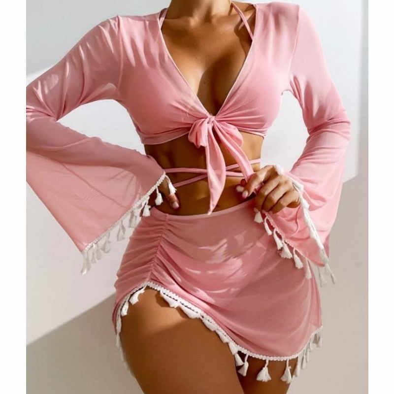 Stylish Summer Bikini Set with Chic Bow and Elegant Cover-Up