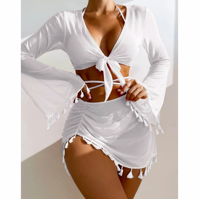 Stylish Summer Bikini Set with Chic Bow and Elegant Cover-Up