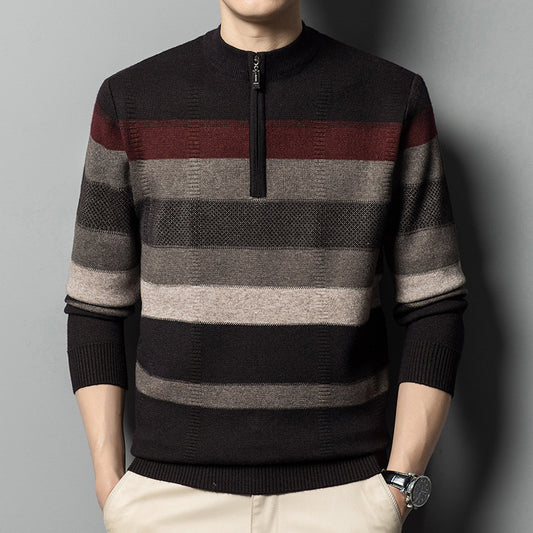 Men's Contrasting Striped Pure Wool Knitted Sweater