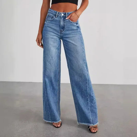 Side Seam Stitching Frayed Hem Jeans