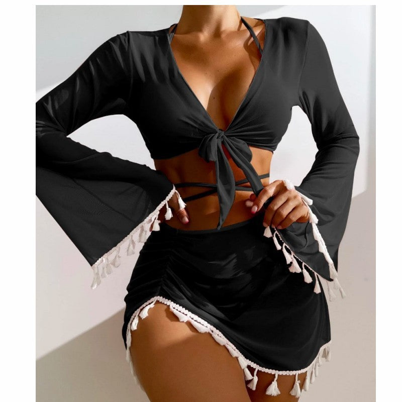 Stylish Summer Bikini Set with Chic Bow and Elegant Cover-Up